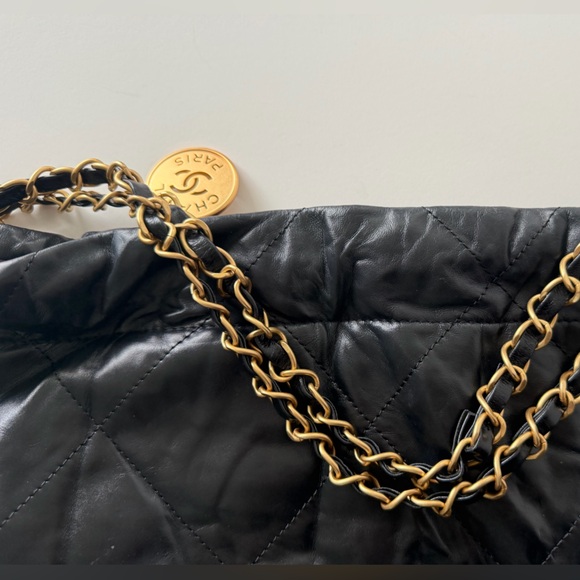 Black Quilted Shoulder Bag with Gold Accents - Picture 8 of 8